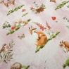 Stoff Alpenfleece Waldtiere Rehe Füchse Pilze Hasen rosa bunt