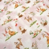 Stoff Alpenfleece Waldtiere Rehe Füchse Pilze Hasen rosa bunt