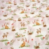 Stoff Alpenfleece Waldtiere Rehe Füchse Pilze Hasen rosa bunt