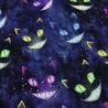 Stoff Alpenfleece Ghost Cats Grinsekatze blau lila bunt 