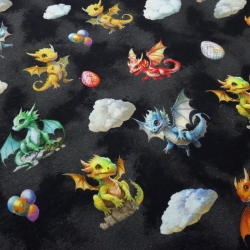 Stoff Sweatshirtstoff Alpenfleece Cute Dragons Drachen schwarz 