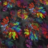 Stoff Alpenfleece Blumen Blüten grau schwarz multicolor bunt 