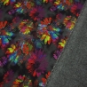 Stoff Alpenfleece Blumen Blüten grau schwarz multicolor bunt 