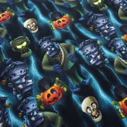 Stoff Baumwoll Jersey Halloween Zombie Kürbis schwarz grau orange