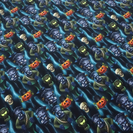 Stoff Baumwoll Jersey Halloween Zombie Kürbis schwarz grau orange