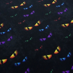 Stoff Baumwolle Jersey Cat Eyes Katzenaugen schwarz orange bunt