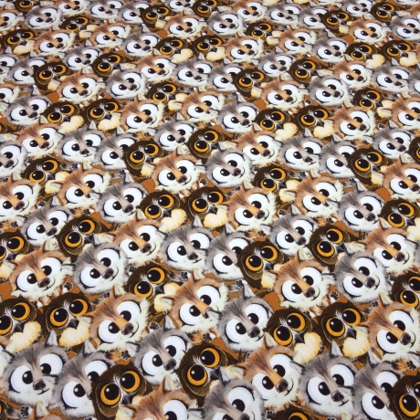 Stoff Baumwolle Sweatshirtstoff Eule Füchse Waldtiere braun grau