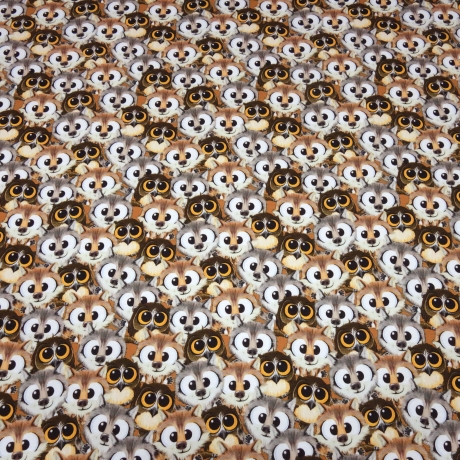 Stoff Baumwolle Sweatshirtstoff Eule Füchse Waldtiere braun grau