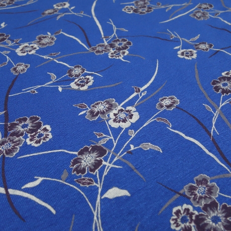 Stoff Viskose Jersey mit Blumen Design royalblau braun grau weiß
