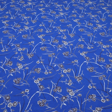 Stoff Viskose Jersey mit Blumen Design royalblau braun grau weiß