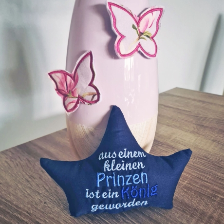 Stickdatei Kronenkissen Prinz ITH Kissen Krone Text und Blanko