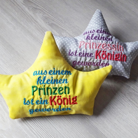 Stickdatei Kronenkissen Prinz ITH Kissen Krone Text und Blanko
