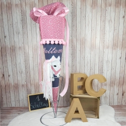 Personalisierte Schultüte Pferd grau, rosa – Stoffschultüte