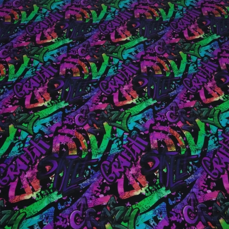 Stoff Baumwolle Jersey Graffiti Design multicolor violett lila