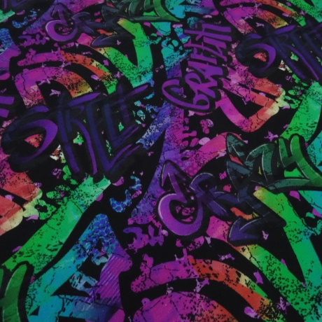 Stoff Baumwolle Jersey Graffiti Design multicolor violett lila