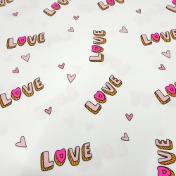 Stoff Baumwolle Jersey Neon Love Herzen weiß rosa neon-pink bunt