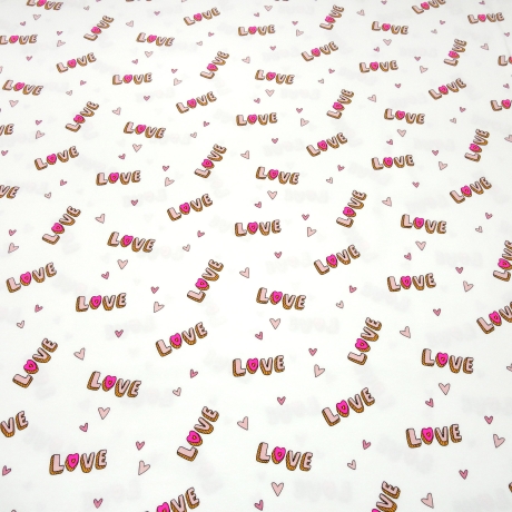 Stoff Baumwolle Jersey Neon Love Herzen weiß rosa neon-pink bunt