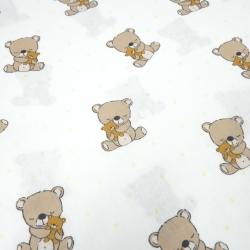 Stoff Baumwolle Popeline Teddy Bär Punkte cremeweiß braun beige