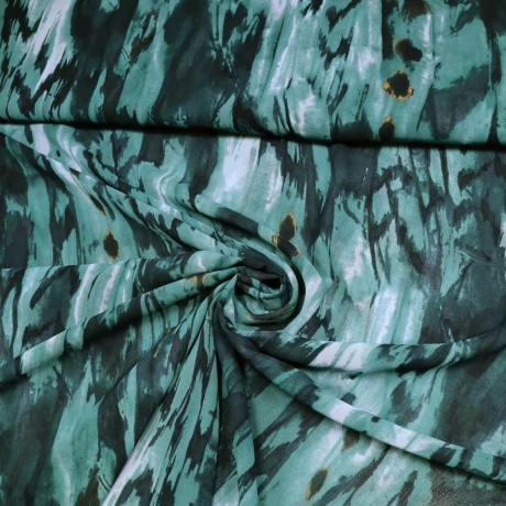 Stoff Chiffon mit Abstrakt Design petrol marine schwarz ocker