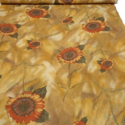 Stoff Viskose Chiffon Sonnenblumen Blumen ocker braun orange