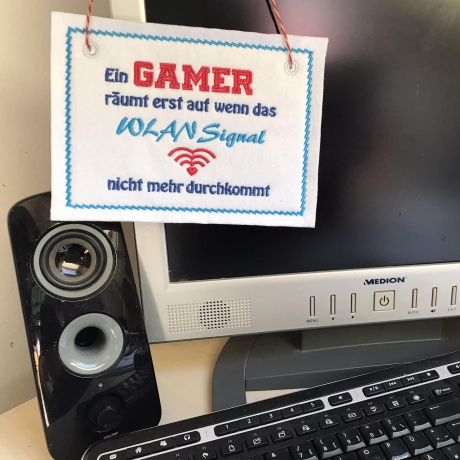 3x Gamer WLan Stickdatei ITH Schild / Einzeltext