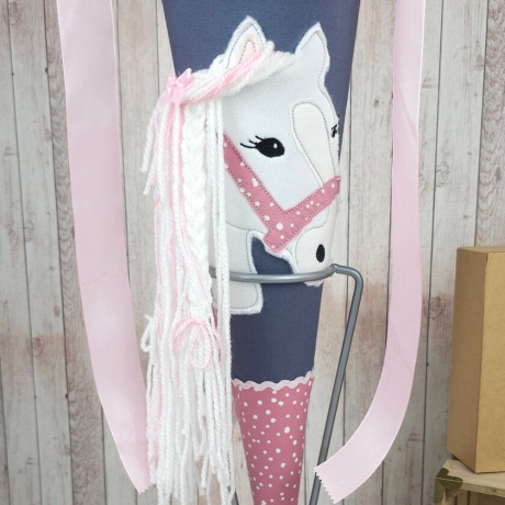 Personalisierte Schultüte Pferd grau, rosa – Stoffschultüte