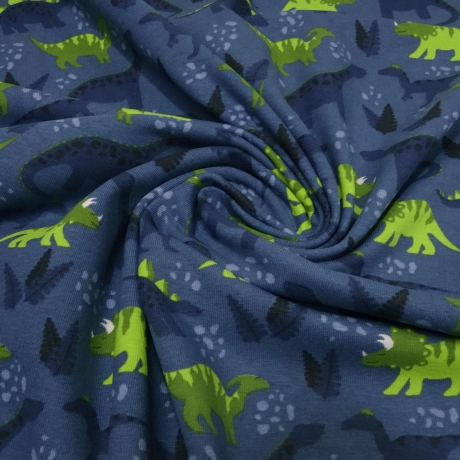 Stoff Baumwoll Jersey Dinos Dinosaurier Design blau grün bunt
