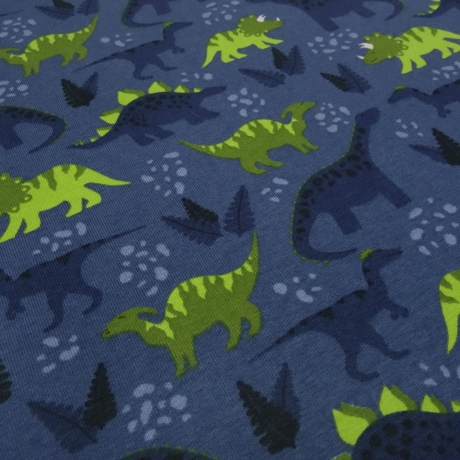 Stoff Baumwoll Jersey Dinos Dinosaurier Design blau grün bunt
