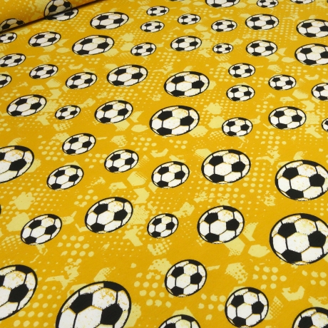 Stoff Baumwoll Jersey Fussball Bälle Dortmund gelb weiss schwarz