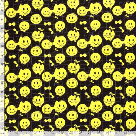 Stoff Baumwolle Sweatshirtstoff smilende Gesichter schwarz gelb
