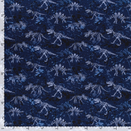 Stoff Baumwolle French Terry Dino Dinosaurier blau grau schwarz