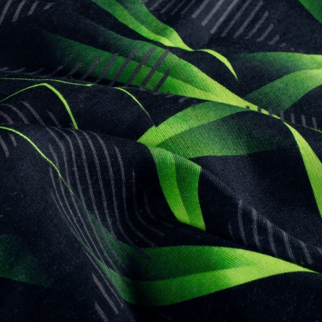 Stoff Baumwolle Sweatshirtstoff geometrisch schwarz neongrün grau