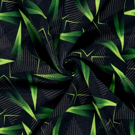 Stoff Baumwolle Sweatshirtstoff geometrisch schwarz neongrün grau