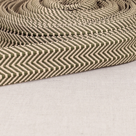 Gurtband Fischgrät khaki & natur doppelt Zickzack 38 mm