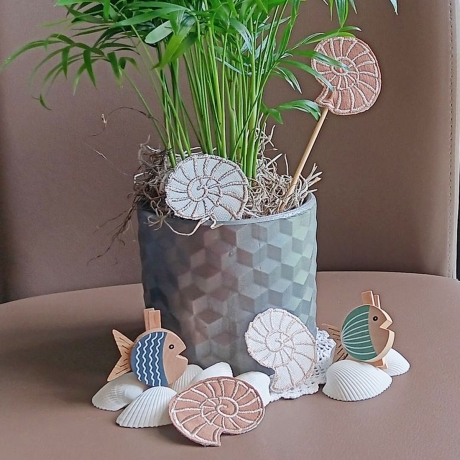 9x Stickdatei Fossil Schnecke Blumenpieker Anhänger Einzelmotiv