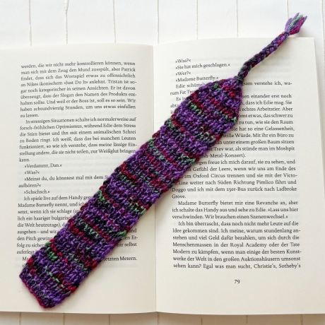 Lesezeichen Lila Rot Petrol bunt verschiedene Formen gestrickt 