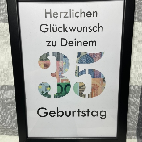 Geldgeschenk Bilderrahmen 35. Geburtstag personalisierbar DIN A4