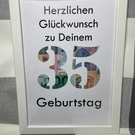 Geldgeschenk Bilderrahmen 35. Geburtstag personalisierbar DIN A4