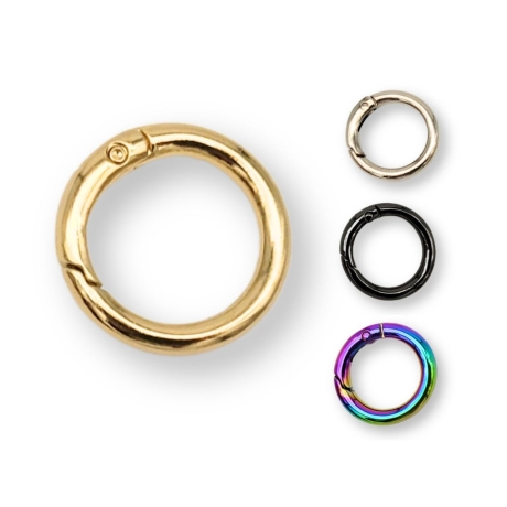 Karabiner Ring 20mm Gold hell, Silber, Schwarz, Regenbogen