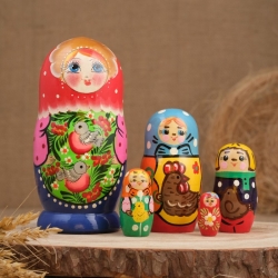 Matroschka Podvorye, handbemalt, 5-er Set, 15 cm, neu Matroschka Podvorye, handbemalt, 5-er Set, 15 cm, neu