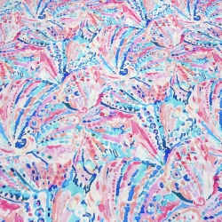 Stoff Fantasy Slub Viskose Stretch Blumen weiß türkis blau rosa