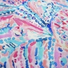Stoff Fantasy Slub Viskose Stretch Blumen weiß türkis blau rosa