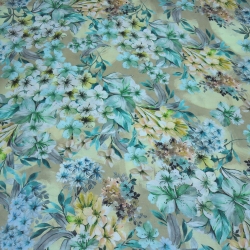 Stoff Viskose Blusenstoff Blumen Blüten mint grün beige gelb