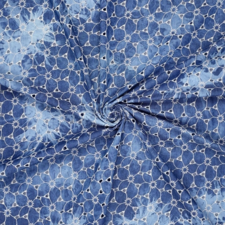 Stoff Baumwolle Denim Batik Stickerei jeans blau weiß Blusenstoff