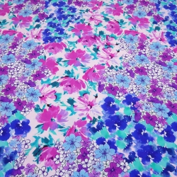 Stoff Galore Poplin Viskose Stretch Blumen rosa weiß fuchsia