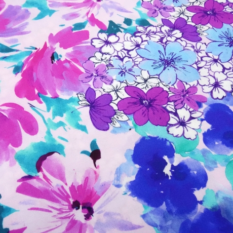 Stoff Galore Poplin Viskose Stretch Blumen rosa weiß fuchsia