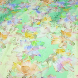 Stoff Viskose Jersey Spring Lotus Blumenmuster grün multicolor