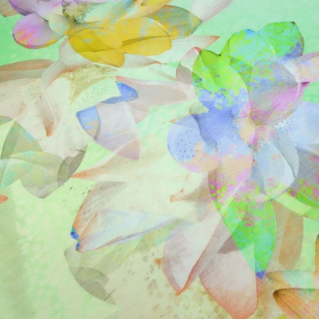 Stoff Viskose Jersey Spring Lotus Blumenmuster grün multicolor