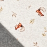 Stoff Sweatshirtstoff Alpenfleece Eichhörnchen Blätter wollweiß