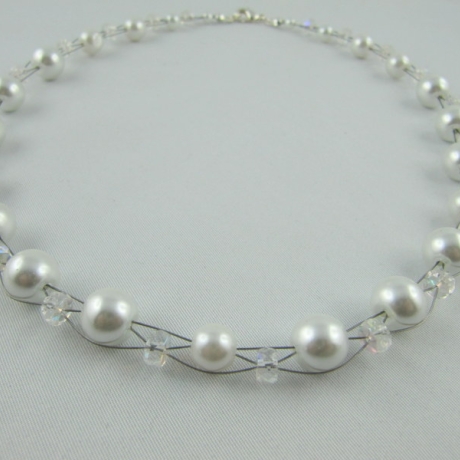 Collier weiß / kristall Perlen (374)